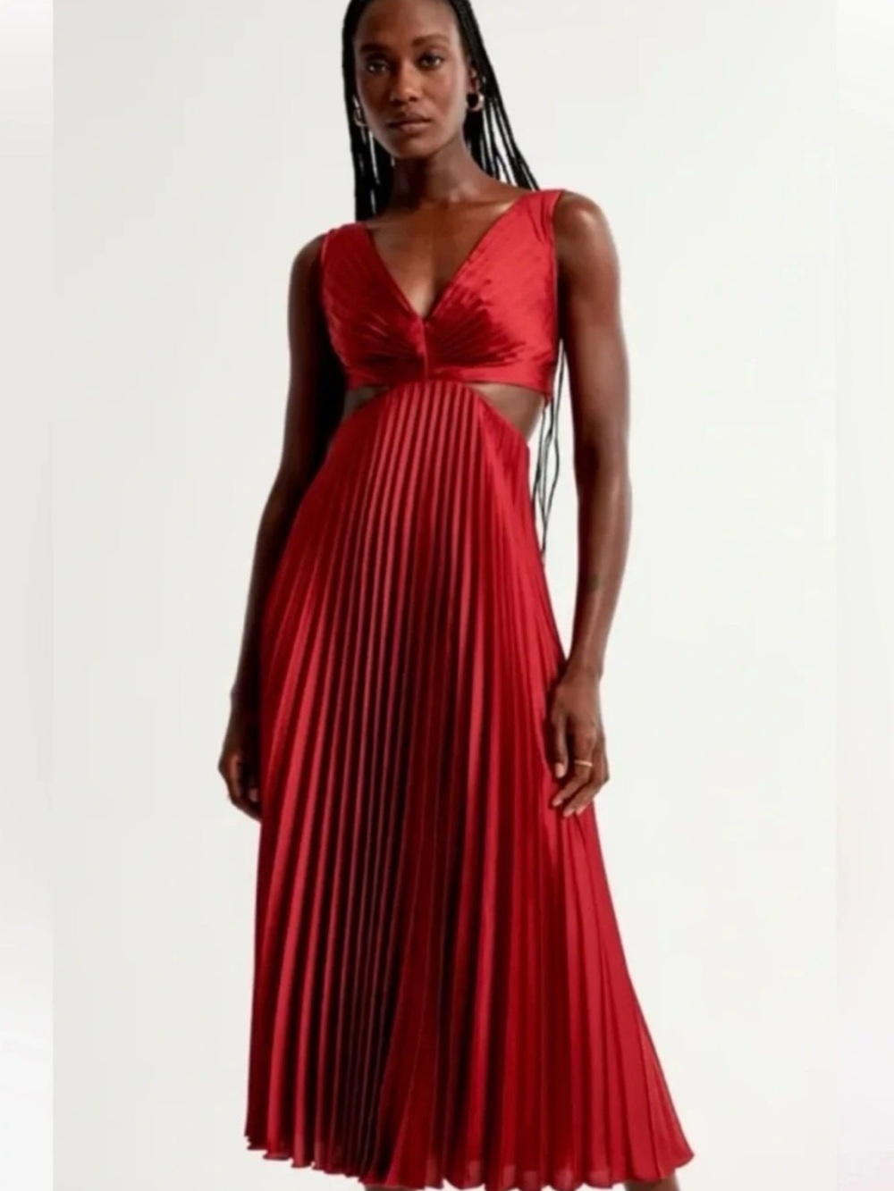 Abercrombie & Fitch Red Pleated Maxi Dress with Cutout Waist